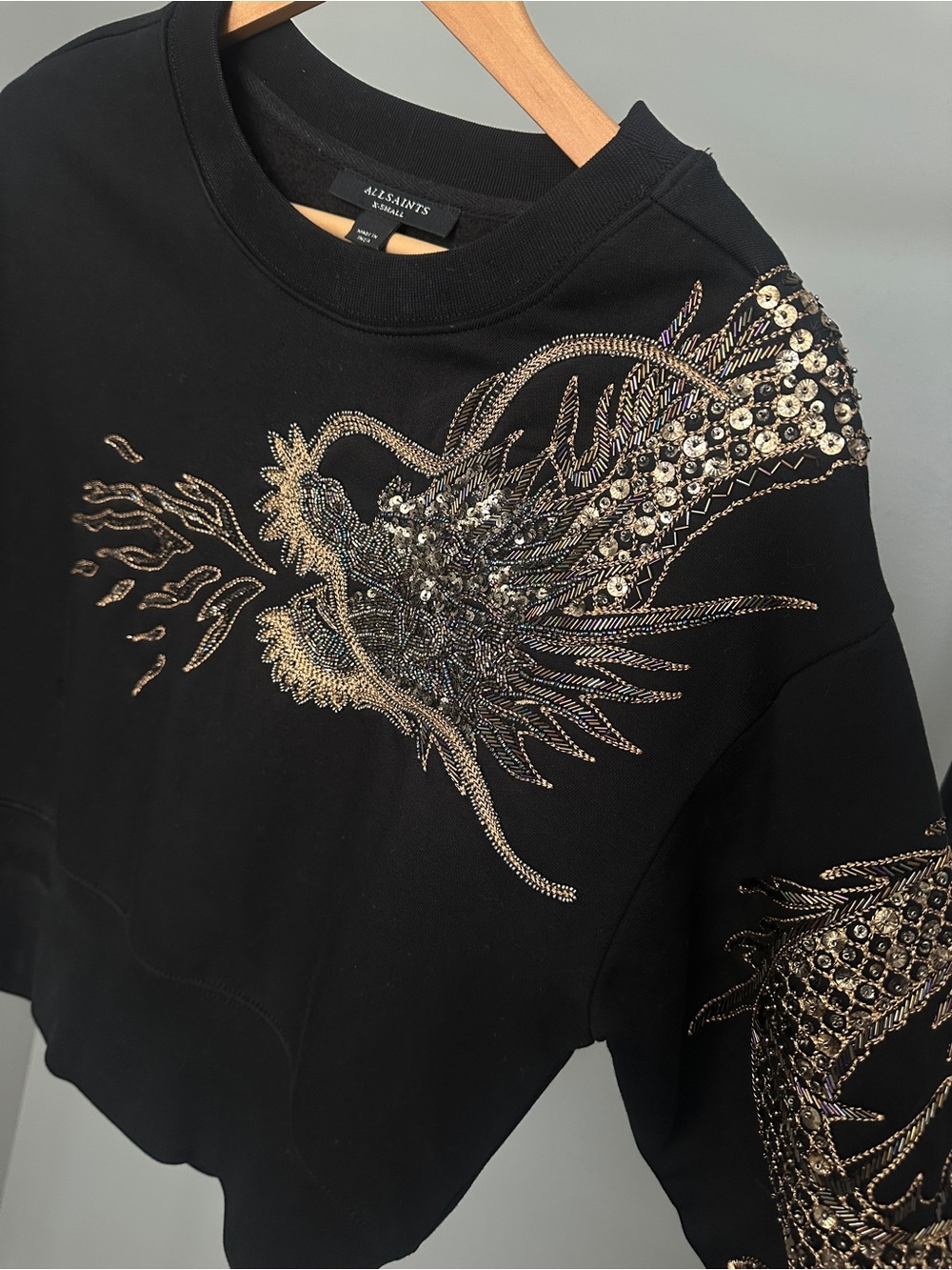 AllSaints Black Sweatshirt with Metallic Embellished Dragon - Picture 5 of 6